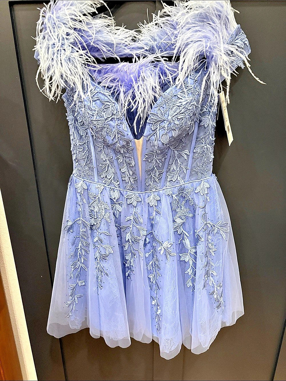 740. Sherri Hill Style 55664 Floral Mini Dress in Blue Size 12 NWT